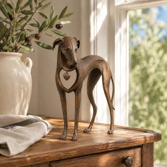 ✨Heritage Heart Sighthound Sculpture – Vintage Iron Dog Accent