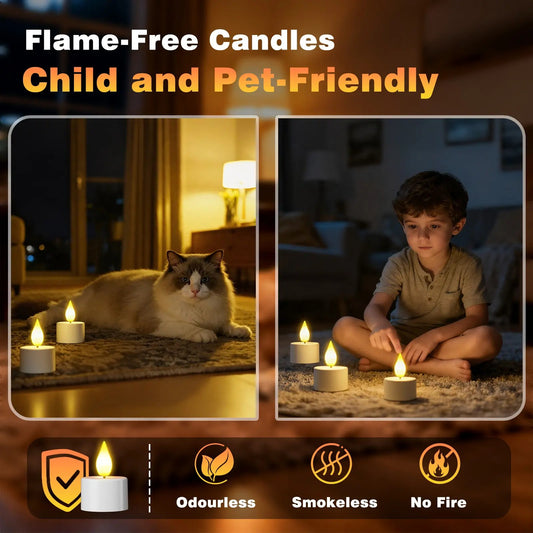 USB-C Rechargeable Remote LED Flameless Tealights with Charger & Timer