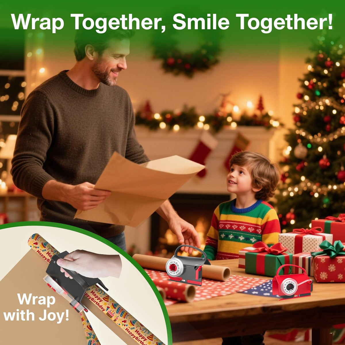 2-in-1 Gift Wrap Cutter & Tape Dispenser with Replacement Blades
