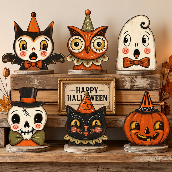 🎃 Vintage Black Cat & Pumpkin Halloween Tabletop Decor