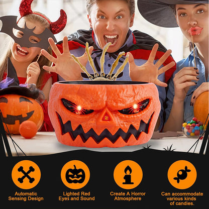 Halloween Skeleton Hand Candy Bowl with Motion Sensor and Button Control