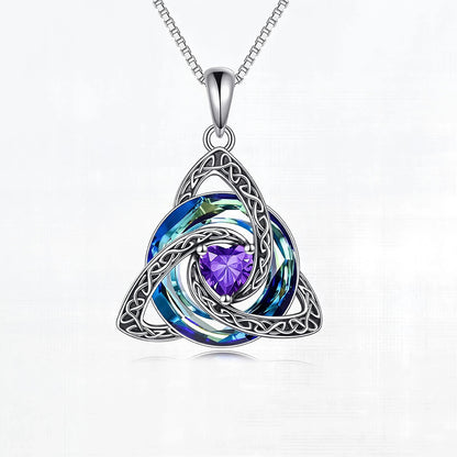 Birthstone Celtic Knot Necklace, Trinity Knot Crystal Pendant