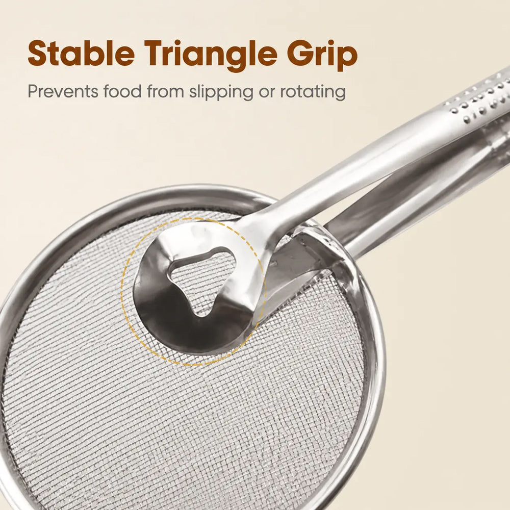 2-in-1 Stainless Steel Oil Frying Strainer Tongs