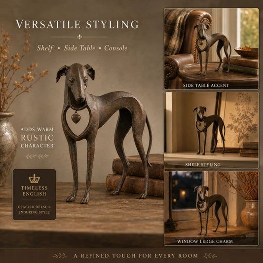 ✨Heritage Heart Sighthound Sculpture – Vintage Iron Dog Accent