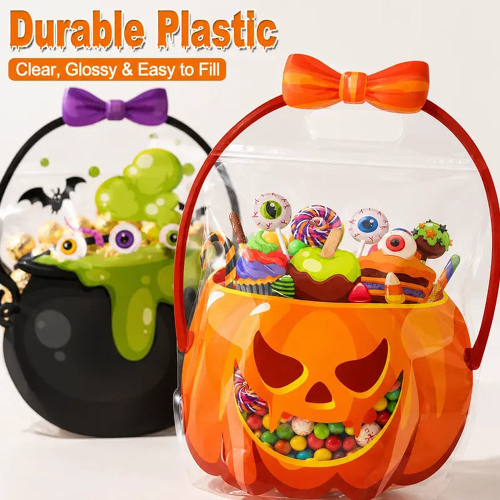 20-Pack Pumpkin Halloween Treat Bags – Resealable Clear Favor Bags with Handles