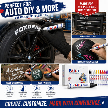 🎨12-Color Paint Marker Set – 6mm Chisel Tip for Custom Tire Lettering & DIY