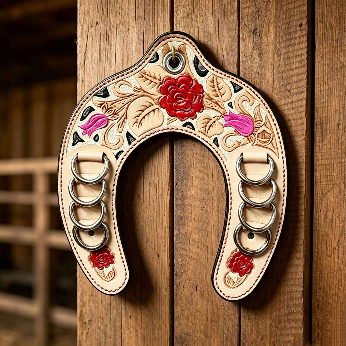 Handcrafted Leather Horseshoe Wild Rag Holder 🤠 | Western Scarf & Bandana Organizer