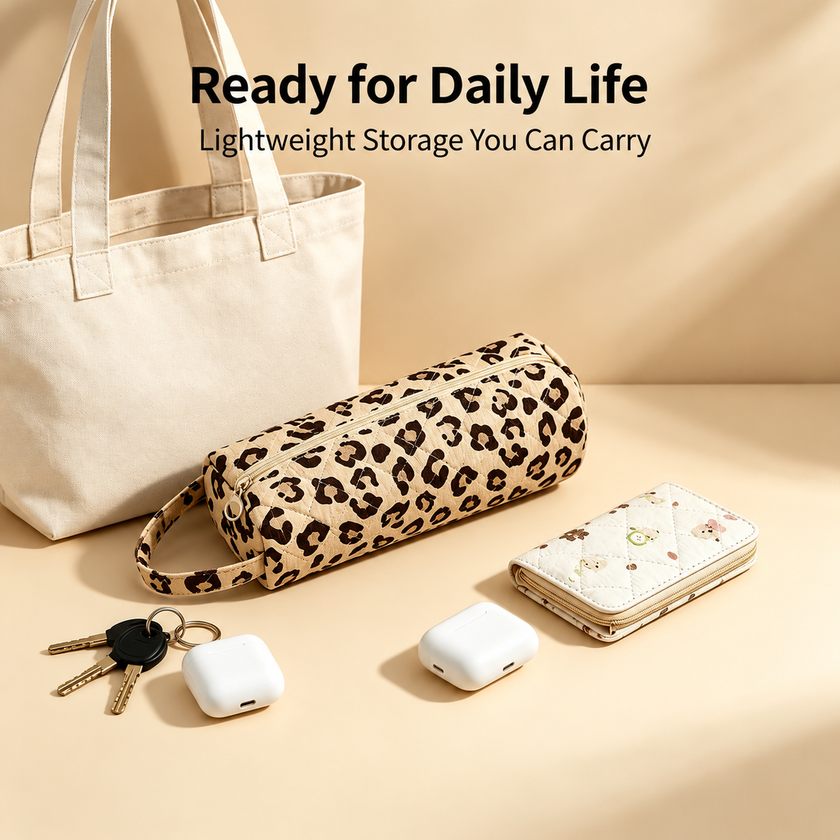 Quilted Multi-Purpose Bag, Portable Zipper Makeup Pouch with Handle 🧺