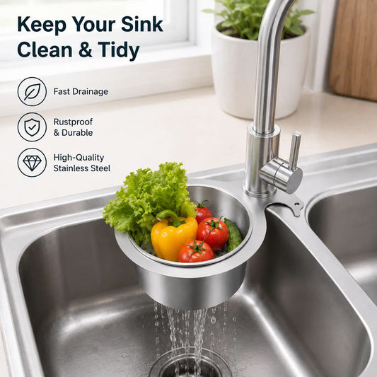 🧺 Stainless Steel Sink Drain Basket – Hanging Kitchen Organizer