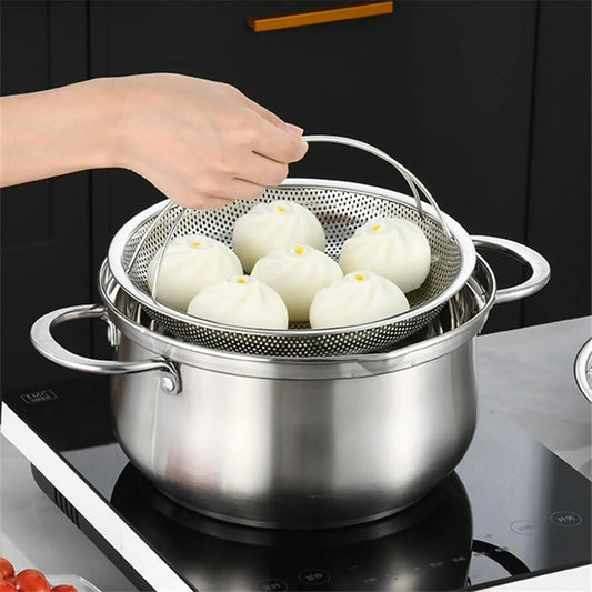🥘Food‑Grade Stainless Steel Steamer Basket with Support Rack