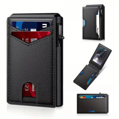 Front Pocket Men Aluminum Leather RFID Wallet | Pop Up Card & Cash Slots