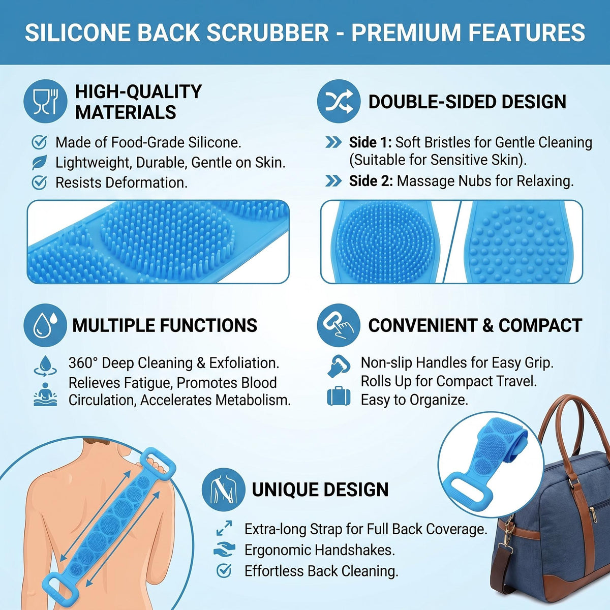 🛁 2-in-1 Double-Sided Silicone Back Scrubber