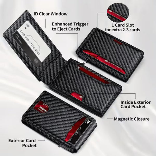 Front Pocket Men Aluminum Leather RFID Wallet | Pop Up Card & Cash Slots