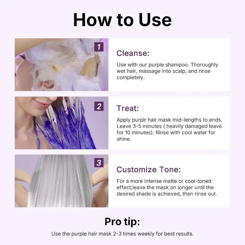 💜Maca Energy Purple Hair Mask eliminates brassy & yellow tones for blonde, silver & grey highlights.