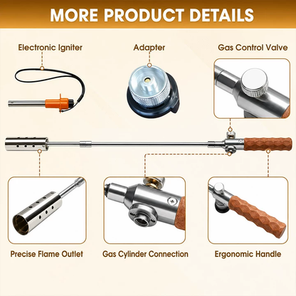 Adjustable Flame Propane Weed Torch with Non-Slip Wooden Handle