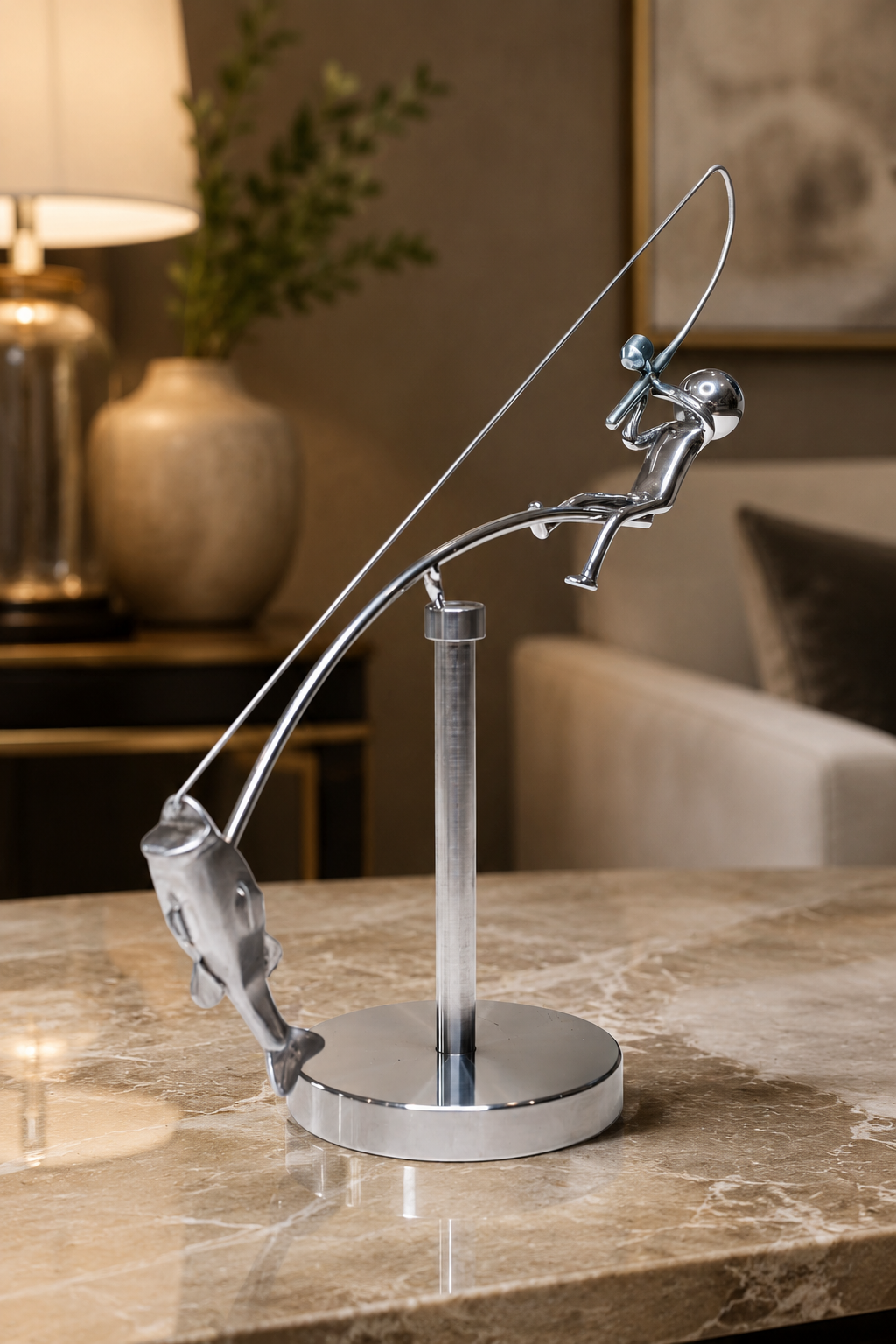 Balancing Fisherman Decor Sculpture