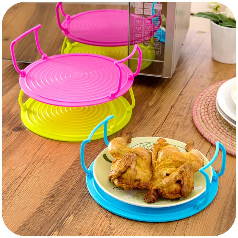 Microwave Plate Stacker, Plastic Splatter Cover Tray with Foldable Handles for Plates & Bowls🍽️