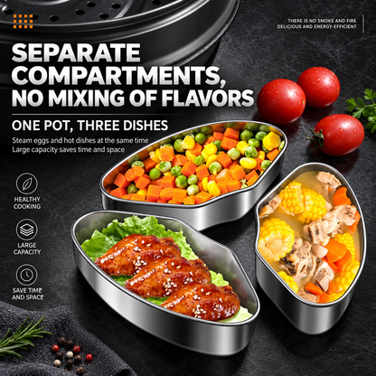 🍲 3-Piece Stainless Steel Steamer Set with Lid