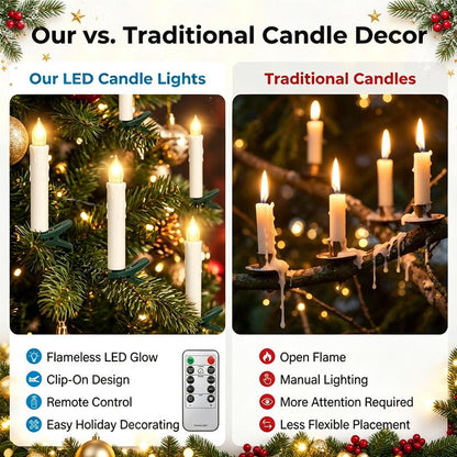 🕯️LED Flameless Candle Clip Lights with Remote, 10 Pack, Timer & Dimmable