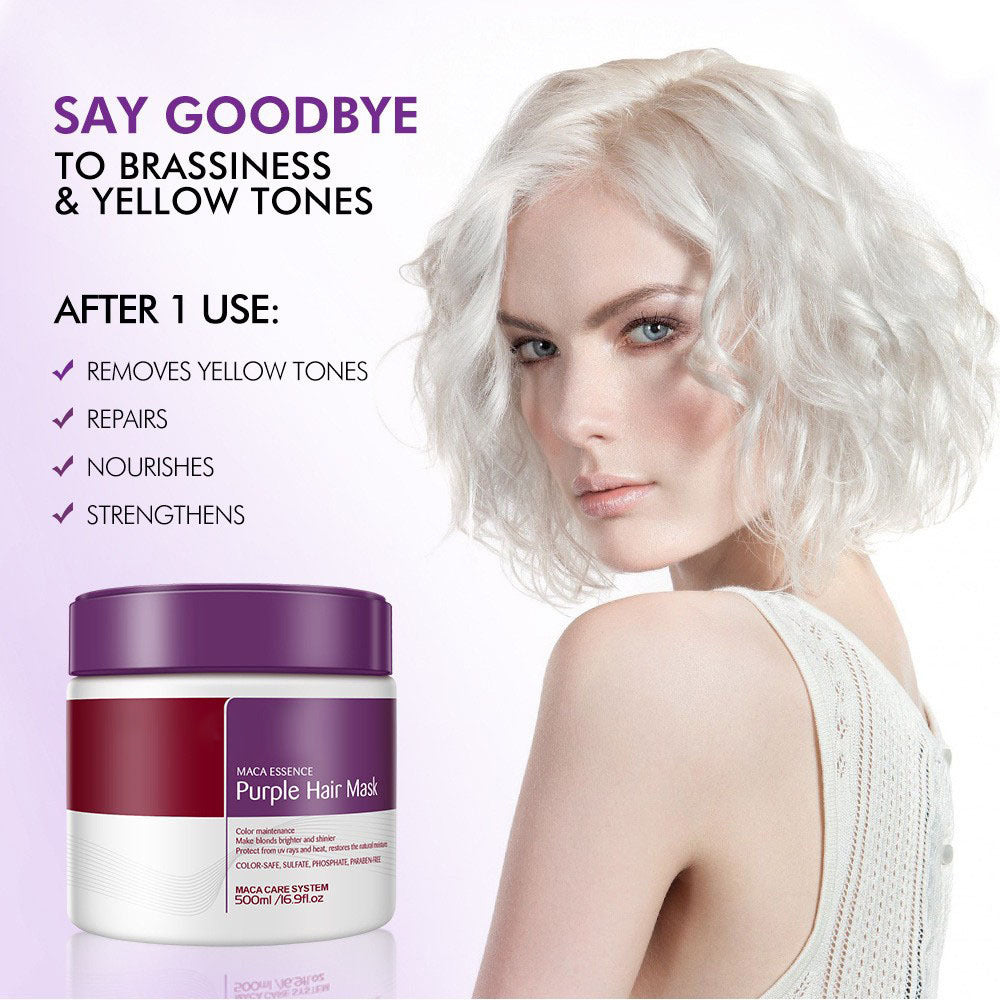 💜Maca Energy Purple Hair Mask eliminates brassy & yellow tones for blonde, silver & grey highlights.