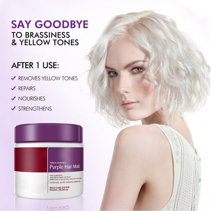 💜Maca Energy Purple Hair Mask eliminates brassy & yellow tones for blonde, silver & grey highlights.