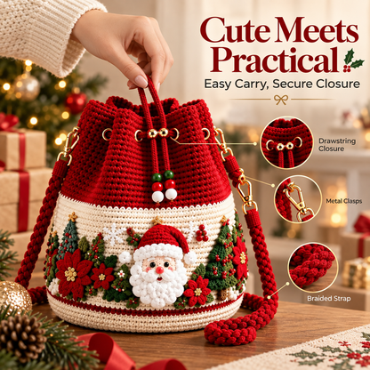 🎄 50% OFF Christmas Crochet Bucket Bag ✨ Festive Crossbody Holiday Purse
