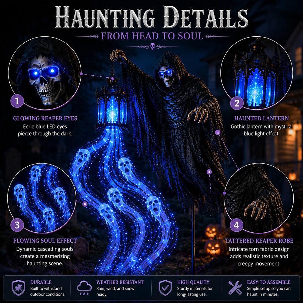 💀 Spooky Animated Grim Reaper Halloween Light – Easy-Setup Haunted Décor 🎃