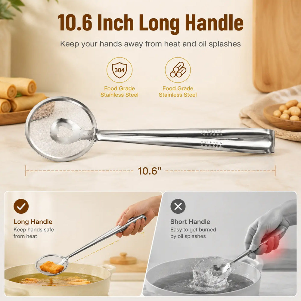 2-in-1 Stainless Steel Oil Frying Strainer Tongs
