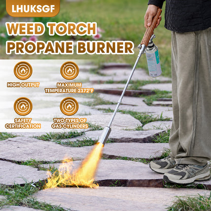 Adjustable Flame Propane Weed Torch with Non-Slip Wooden Handle