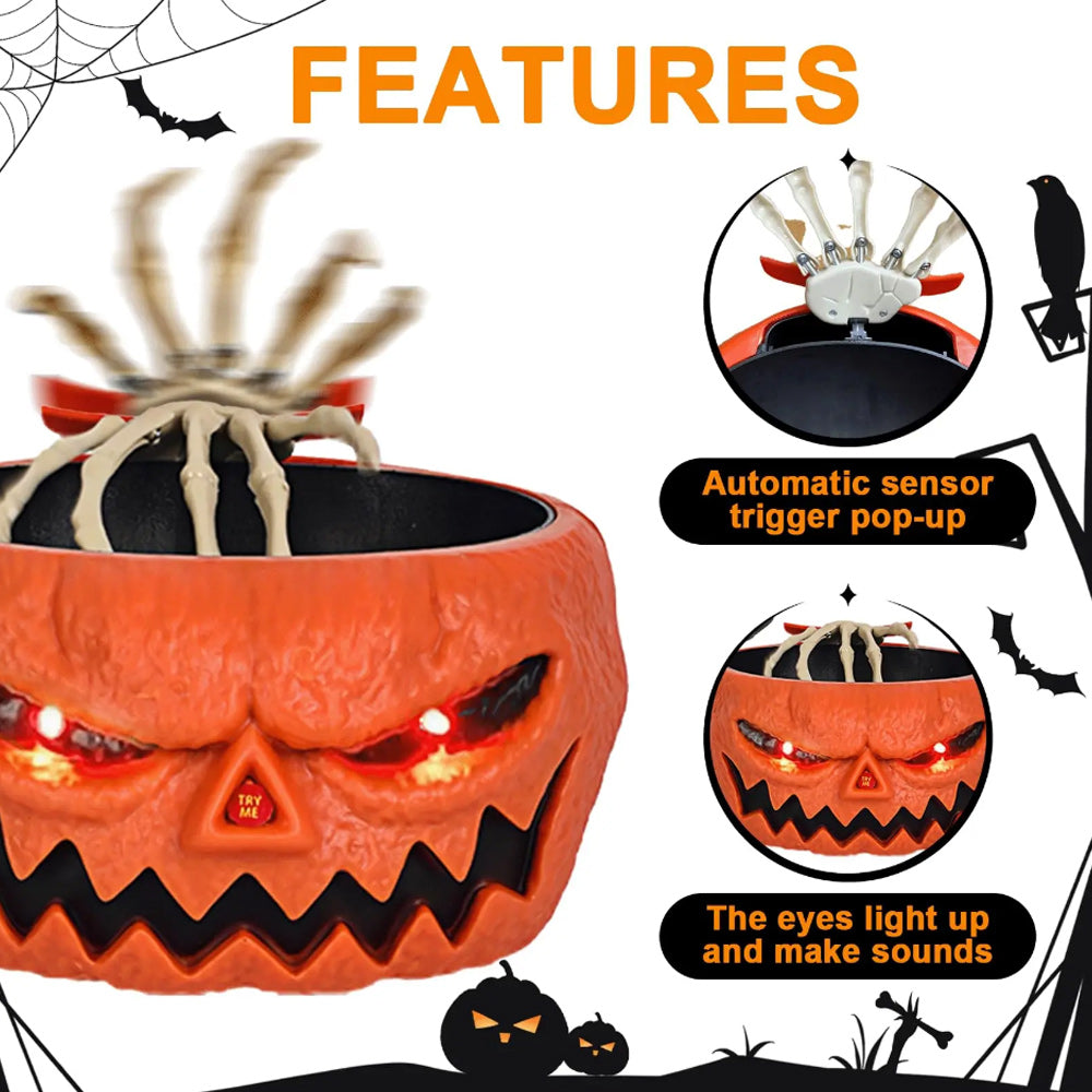 Halloween Skeleton Hand Candy Bowl with Motion Sensor and Button Control