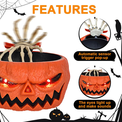 Halloween Skeleton Hand Candy Bowl with Motion Sensor and Button Control