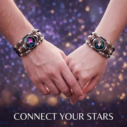 ☪️Glow-in-the-dark leather zodiac sign bracelet for men and women (6.9/8.1 inches)♑️
