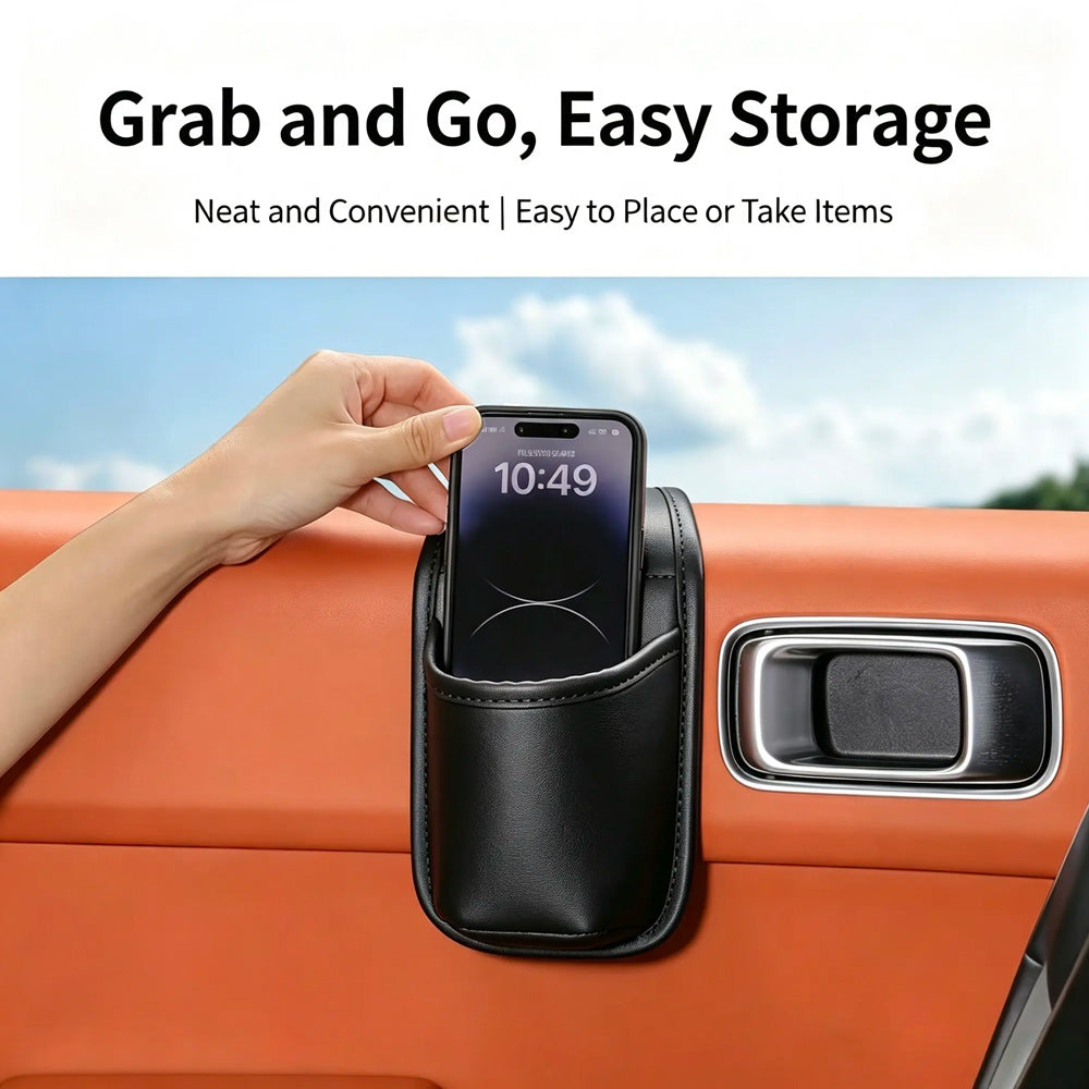 🚗 Leather Car Door Storage Organizer – Space-Saving Pocket for Phones, Keys & Daily Essentials