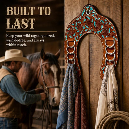 Handcrafted Leather Horseshoe Wild Rag Holder 🤠 | Western Scarf & Bandana Organizer
