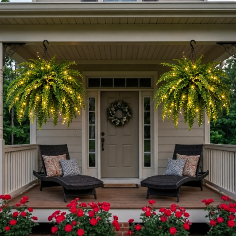 💛 Glowing Boston Ferns with Lights – 🌿 Zero Watering, Zero Maintenance