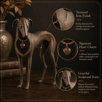 ✨Heritage Heart Sighthound Sculpture – Vintage Iron Dog Accent