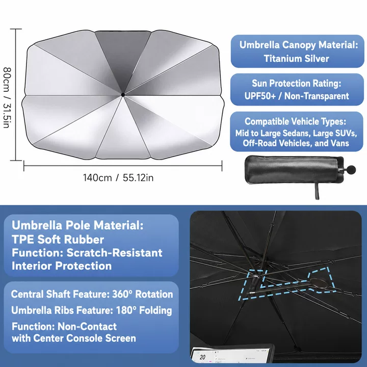 Foldable car sun shade for the windshield