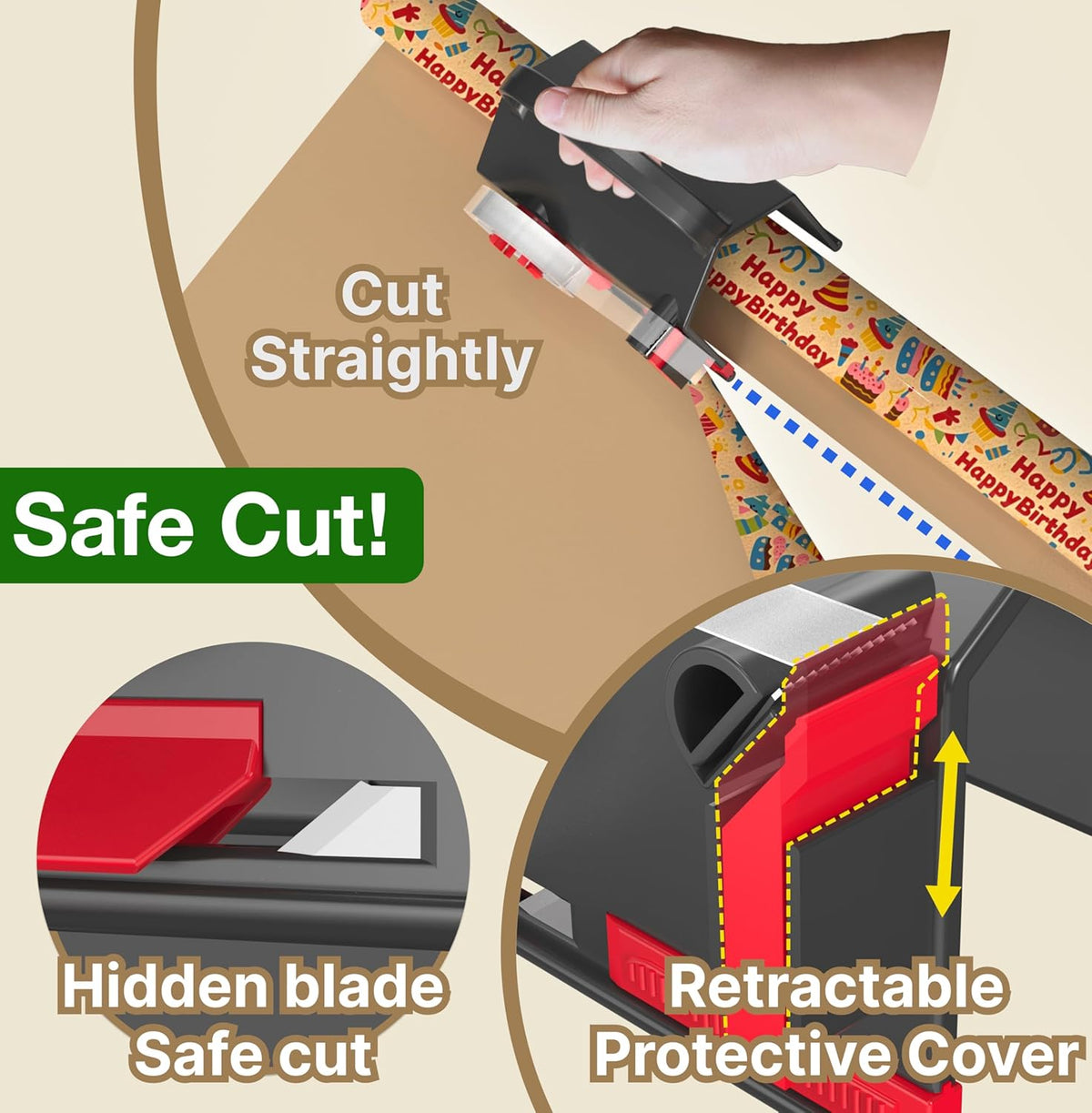 2-in-1 Gift Wrap Cutter & Tape Dispenser with Replacement Blades