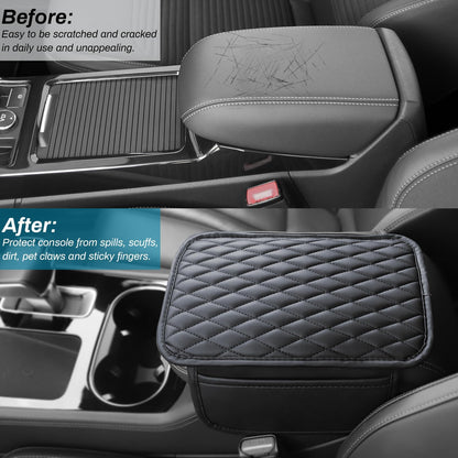 Microfiber Leather Car Armrest Cover with Memory Foam & Side Pockets🚙