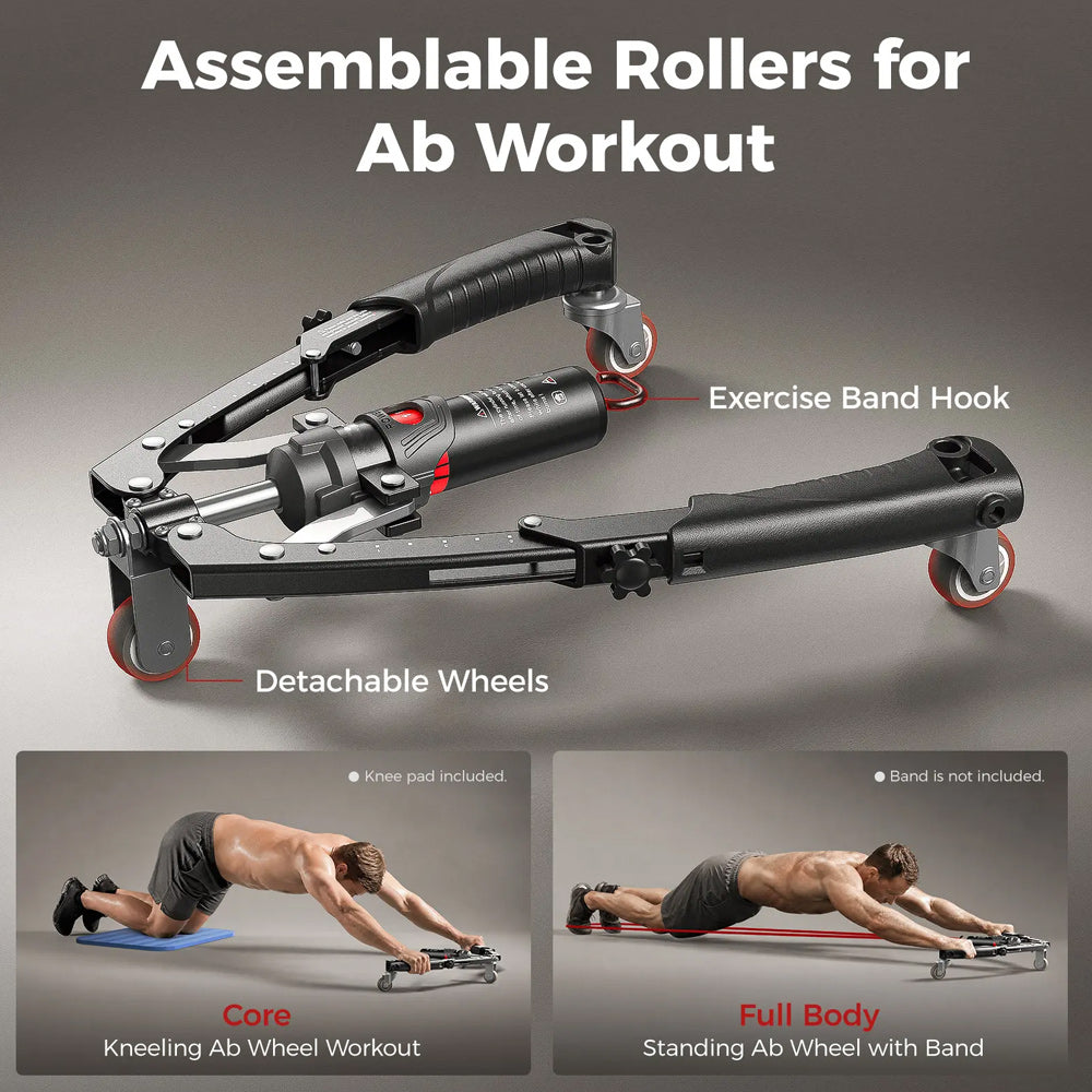 CT1 Hydraulic Chest & Arm Trainer, Adjustable 22‑440lbs Home Gym Equipment, with Ab Roller, Pad & Bag