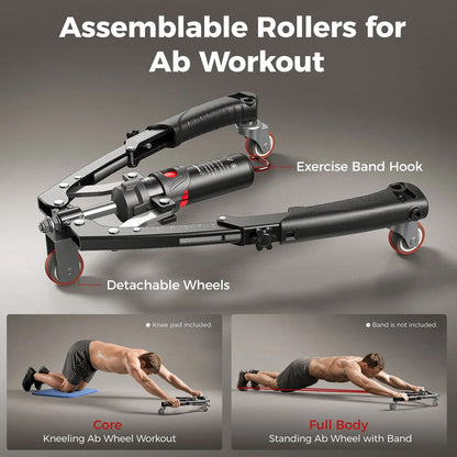 CT1 Hydraulic Chest & Arm Trainer, Adjustable 22‑440lbs Home Gym Equipment, with Ab Roller, Pad & Bag
