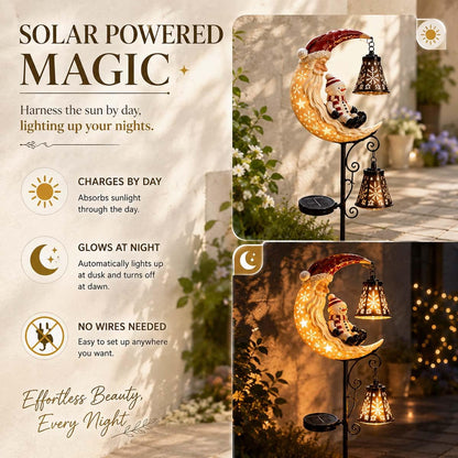 Solar Christmas Moon Snowman Lamp Post Decoration LED Stake Light