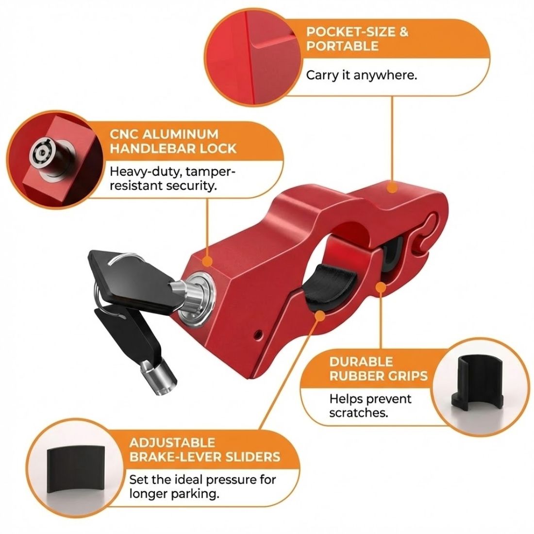 🏍️🔒 Motorcycle Handlebar Brake Lock – Heavy-Duty Aluminum Alloy Anti-Theft Security Clamp with Keys