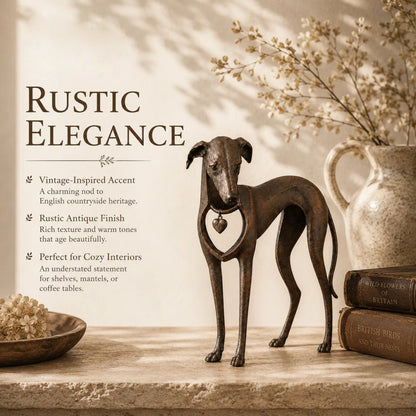 ✨Heritage Heart Sighthound Sculpture – Vintage Iron Dog Accent