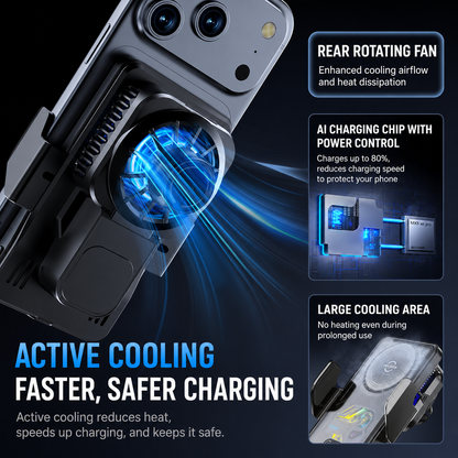 2026 New Cooling Wireless Fast Charging Car Phone Mount With Temp Display