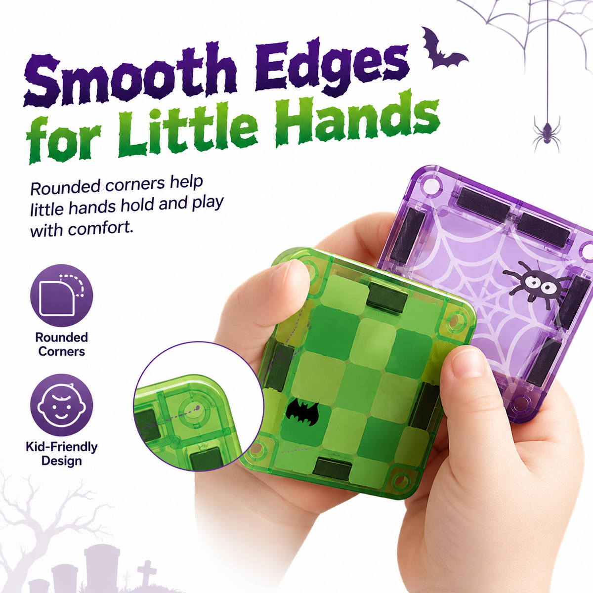 Construction & Halloween Castle Magnetic Building Tiles, STEM Toy with Tin Box for Kids 3+