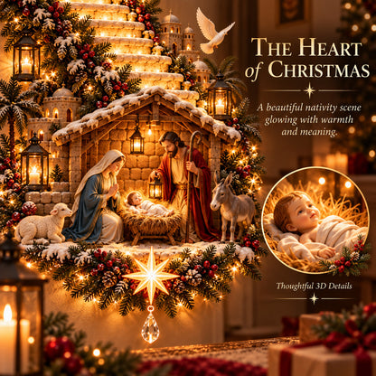 ✨Jesus Light of Heaven Christmas Wall Hanging | Illuminated Nativity Stairway Decor ✝️