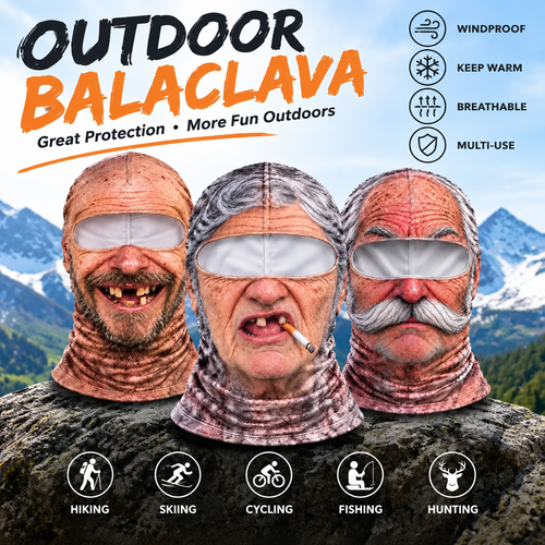 🎭 3D Print Grandpa Balaclava Mask, Funny Realistic Old Man Face Cover