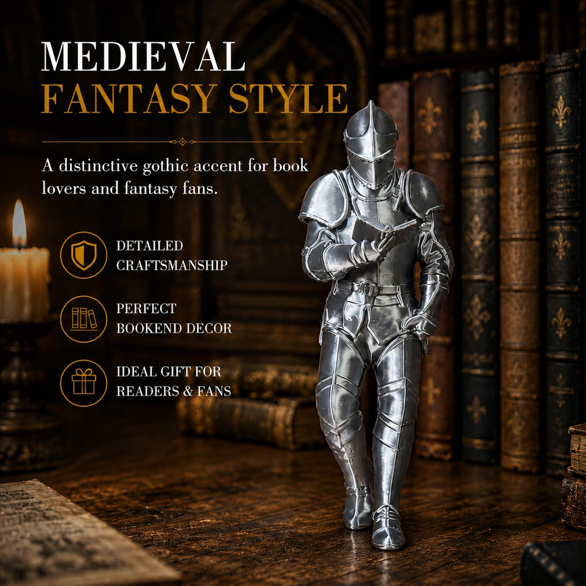 ⚔️📚Medieval Knight Reading Bookshelf Decor