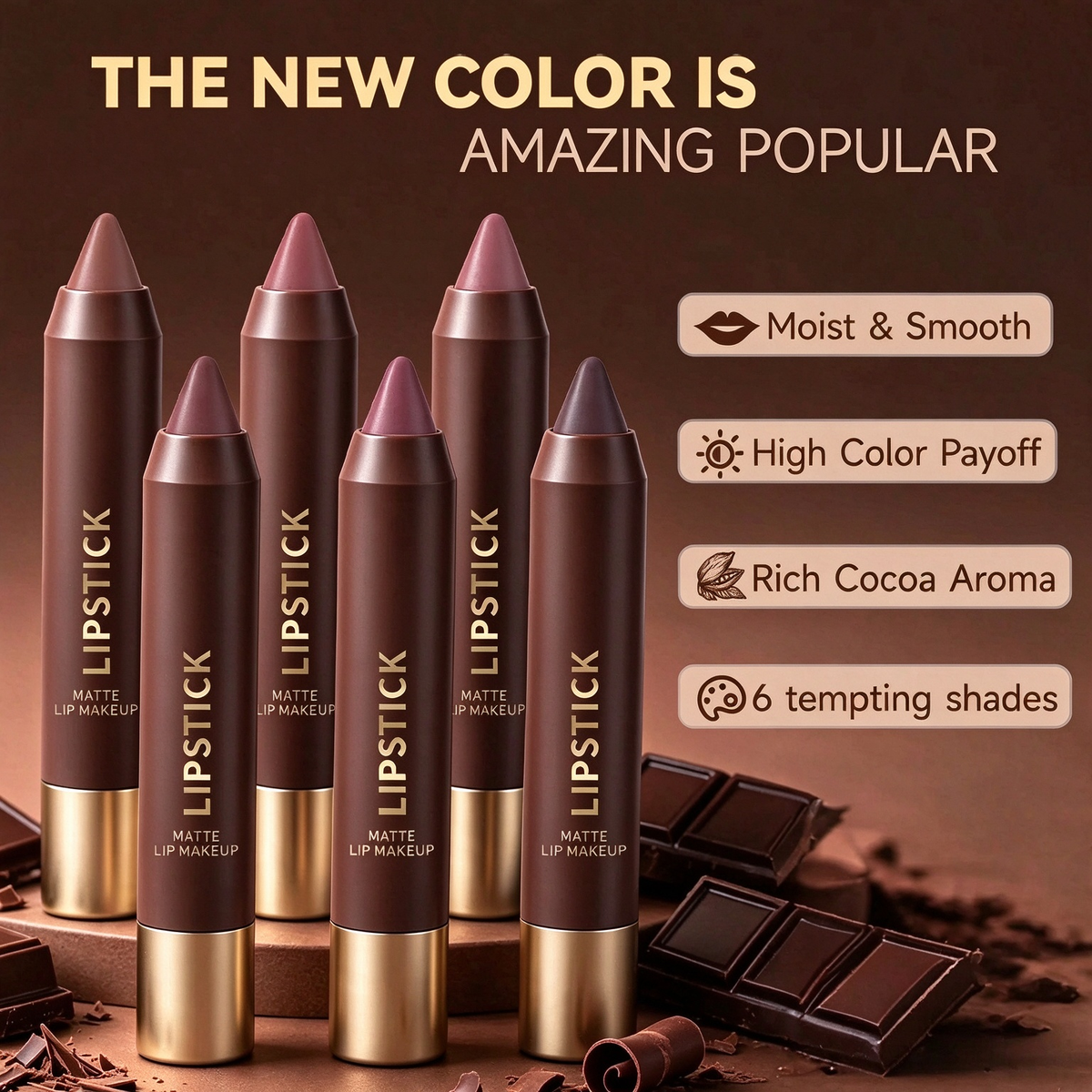 6pcs/set Long-lasting Matte Brown Lipstick 💄